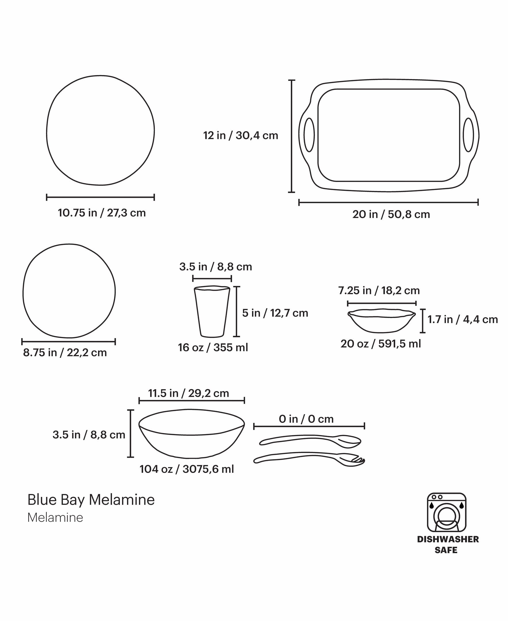 Blue Bay Melamine 20-Piece Dinnerware Set