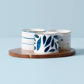 Blue Bay Snack Bowls - Set of 3 - With Wood Traymodern kitchen decor ,kitchen dinner set ,dinnerware 