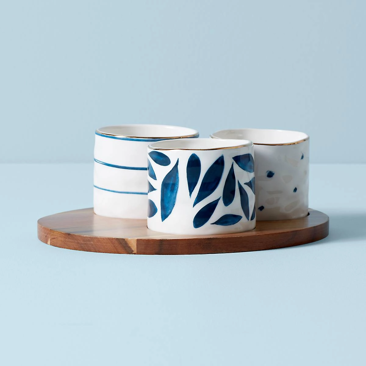 Blue Bay Snack Bowls - Set of 3 - With Wood Traymodern kitchen decor ,kitchen dinner set ,dinnerware 