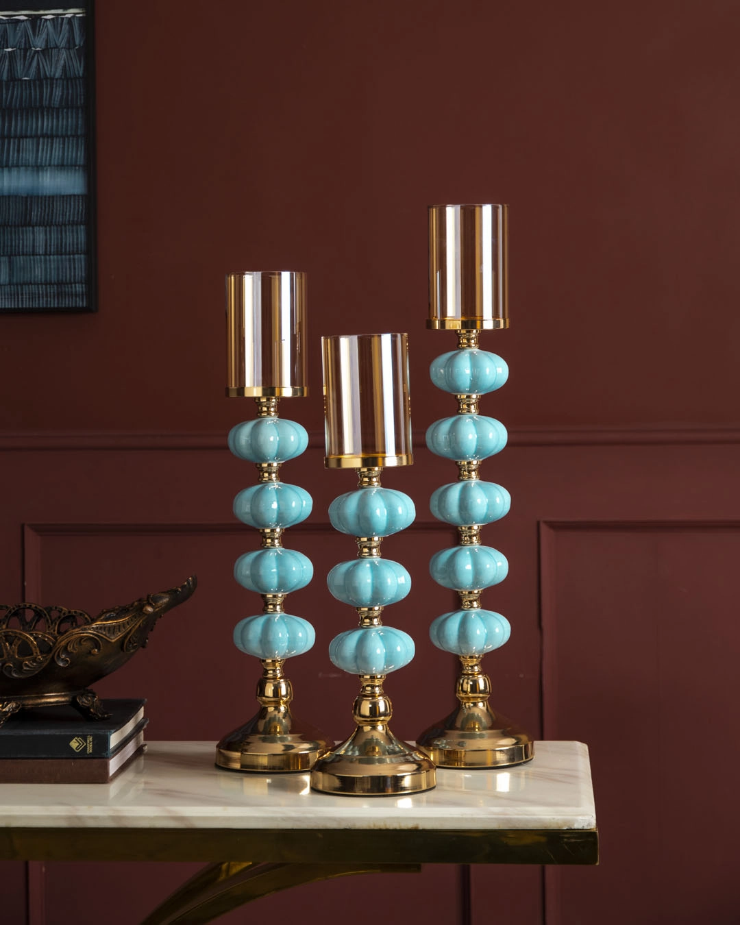 Blue Ceramic Accent Candle Holder - Small