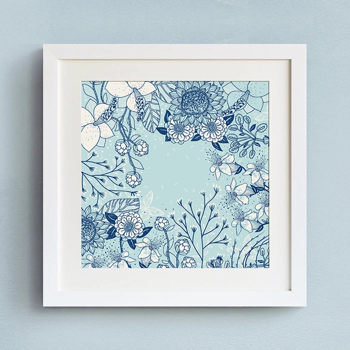 Blue Floral Wall Art With Frame