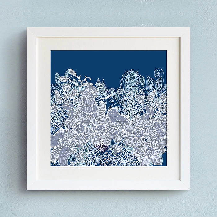 Blue Floral Wall Art With Frame