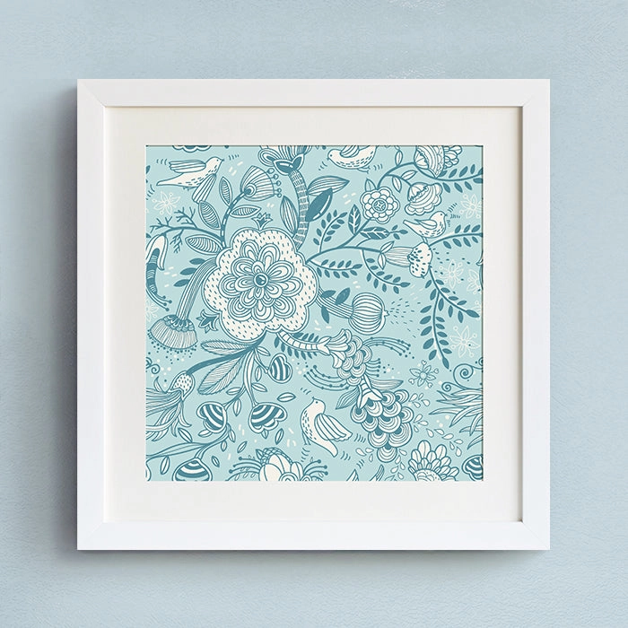 Blue Floral Wall Art With Frame