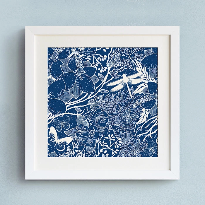 Blue Floral Wall Art With Frame