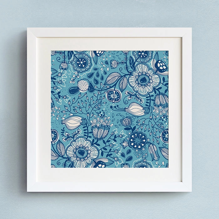 Blue Floral Wall Art With Frame