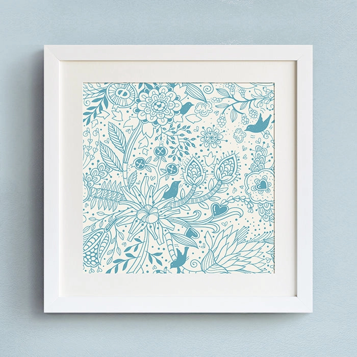 Blue Floral Wall Art With Frame