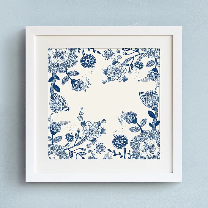 Blue Floral Wall Art With Frame