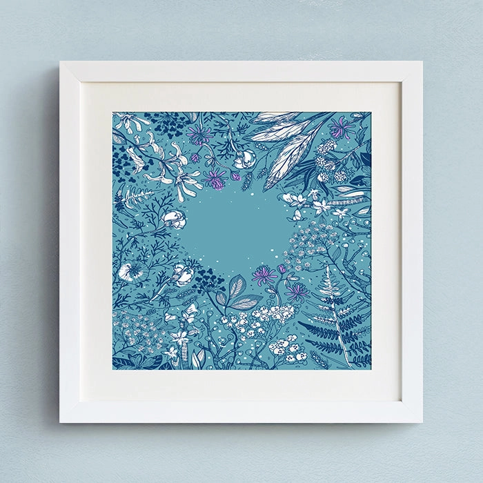 Blue Floral Wall Art With Frame