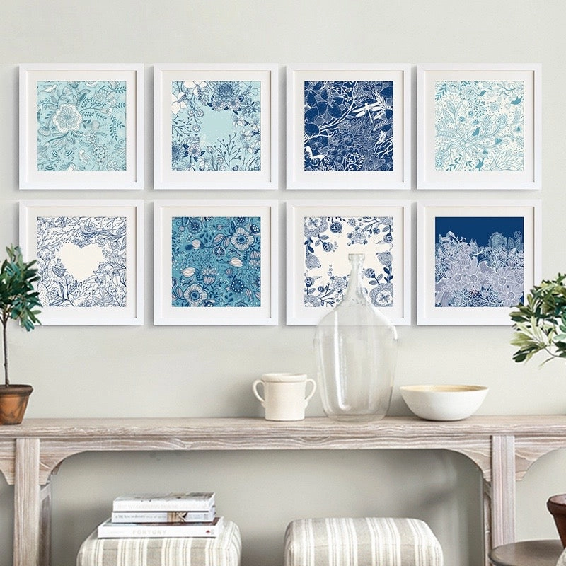 Blue Floral Wall Art With Framenordic style wall decor