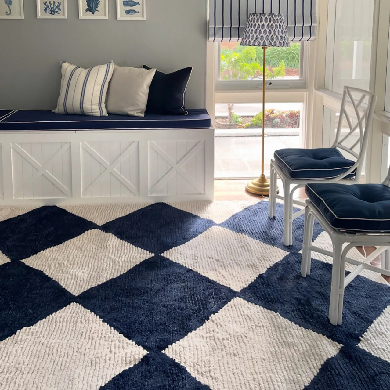 Blythe Ivory and Blue Checkered Rug *NO RETURNS UNLESS FAULTY