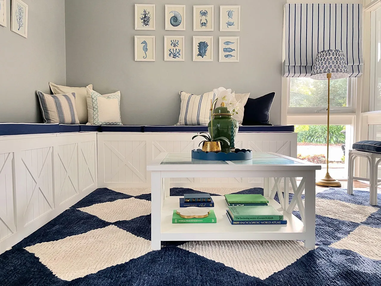 Blythe Ivory and Blue Checkered Rug *NO RETURNS UNLESS FAULTY