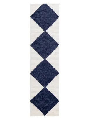 Blythe Ivory and Blue Checkered Runner Rugmodern color block patchwork rug