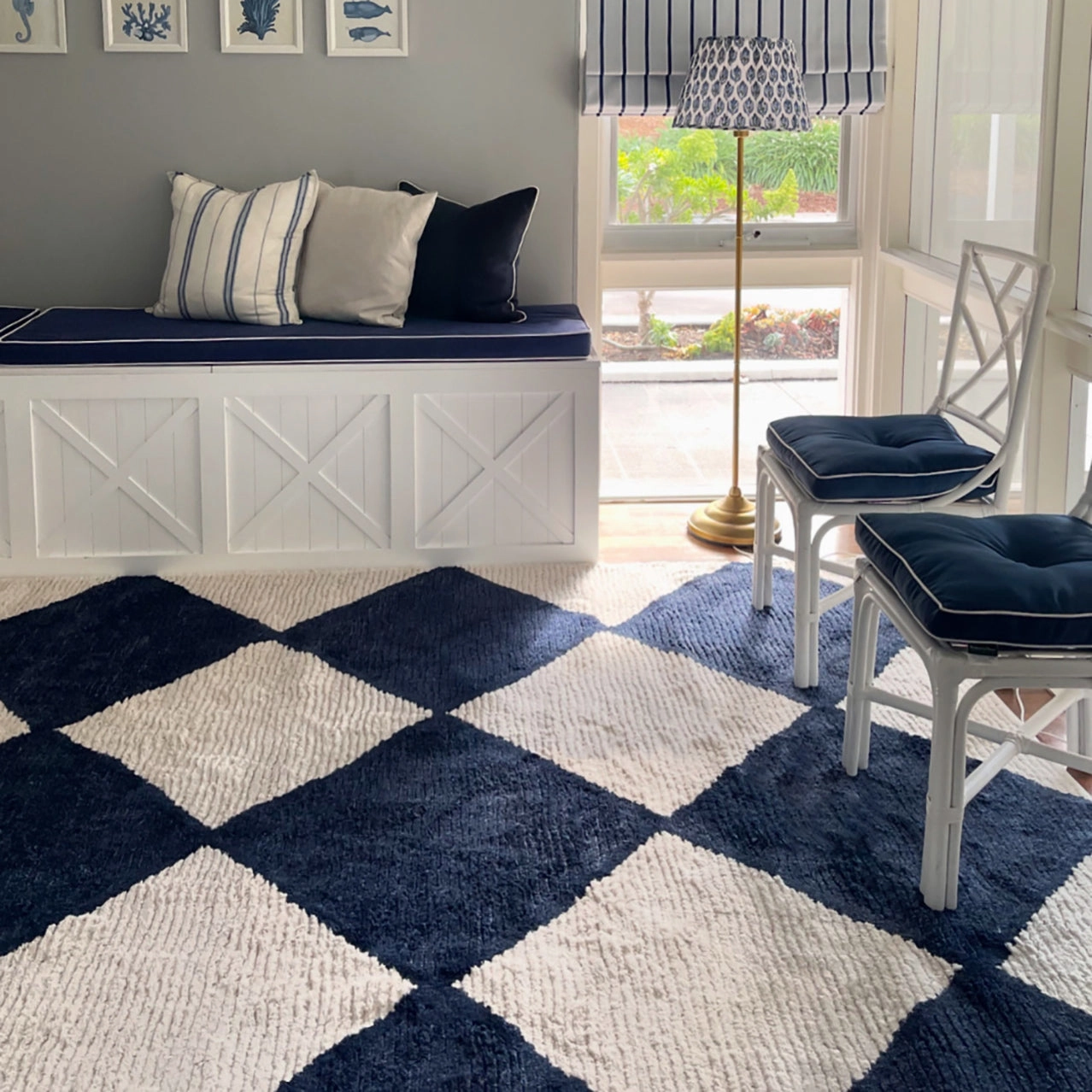 Blythe Ivory and Blue Checkered Rug *NO RETURNS UNLESS FAULTY