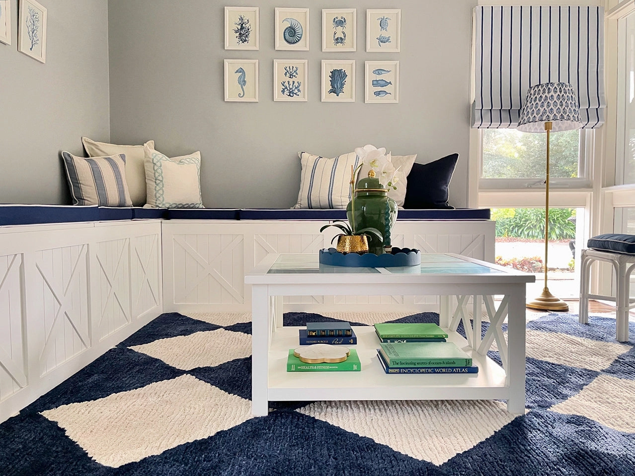 Blythe Ivory and Blue Checkered Rug *NO RETURNS UNLESS FAULTY