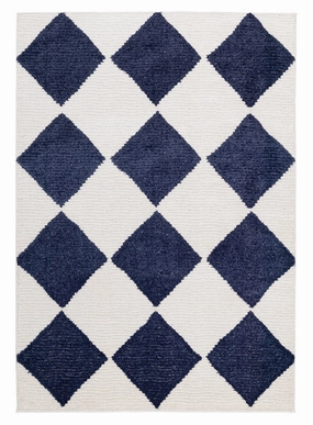 Blythe Ivory and Blue Checkered Rug *NO RETURNS UNLESS FAULTYmodern color block patchwork rug