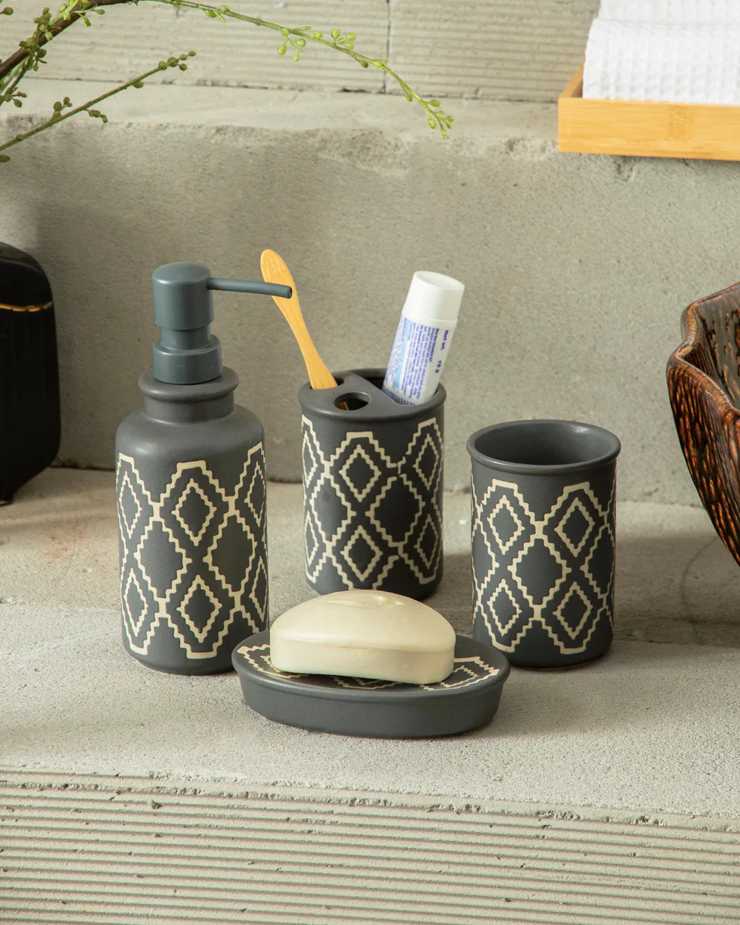 Bohemian 4-Piece Bath Set - Grey