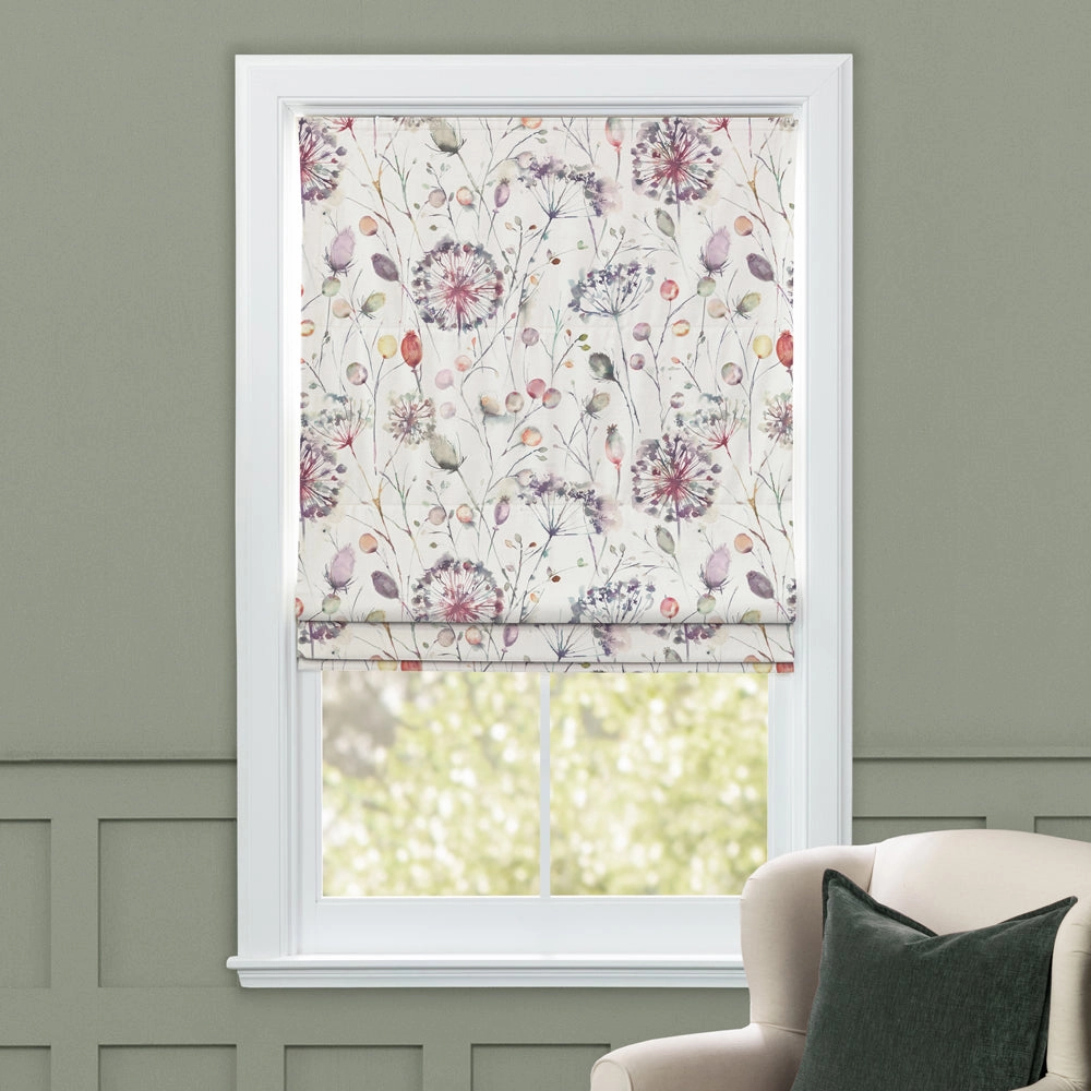 Boronia Printed Cotton Made to Measure Roman Blinds Boysenberry/Cream
