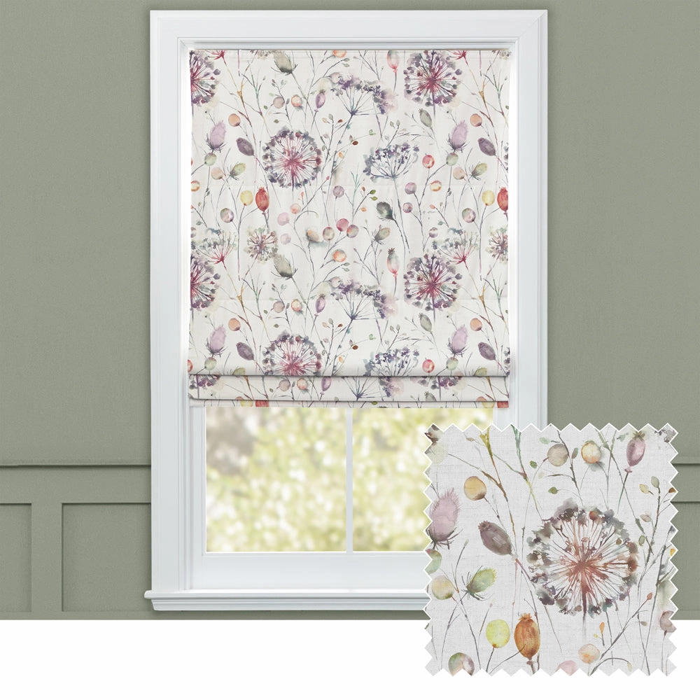 Boronia Printed Cotton Made to Measure Roman Blinds Boysenberry/Creambedding sets ,throw blankets 