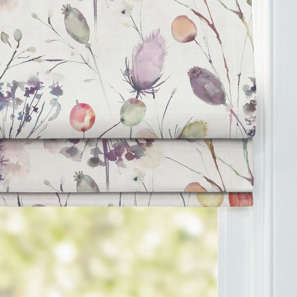 Boronia Printed Cotton Made to Measure Roman Blinds Boysenberry/Cream