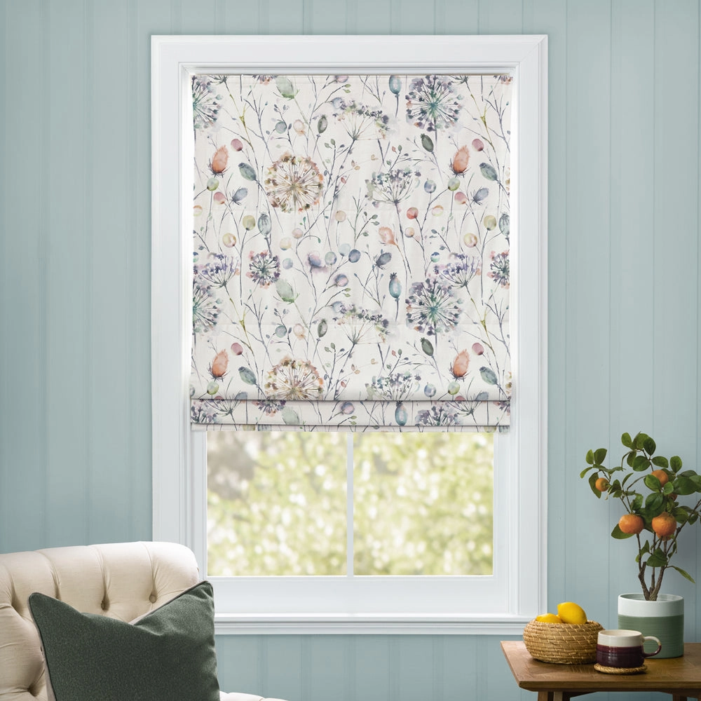 Boronia Printed Cotton Made to Measure Roman Blinds Coral/Cloud/Cream