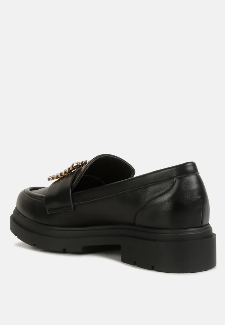 bossi faux leather loafers with buckle embellishment London Rag