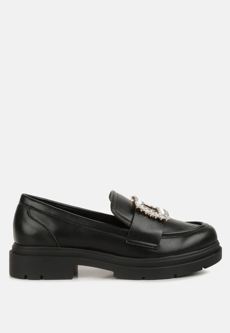bossi faux leather loafers with buckle embellishment London Rag