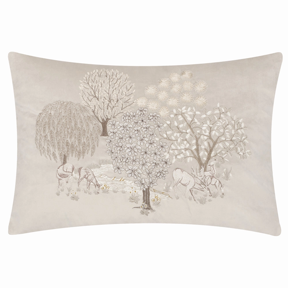 Brook Embroidered Velvet Cushion Linen