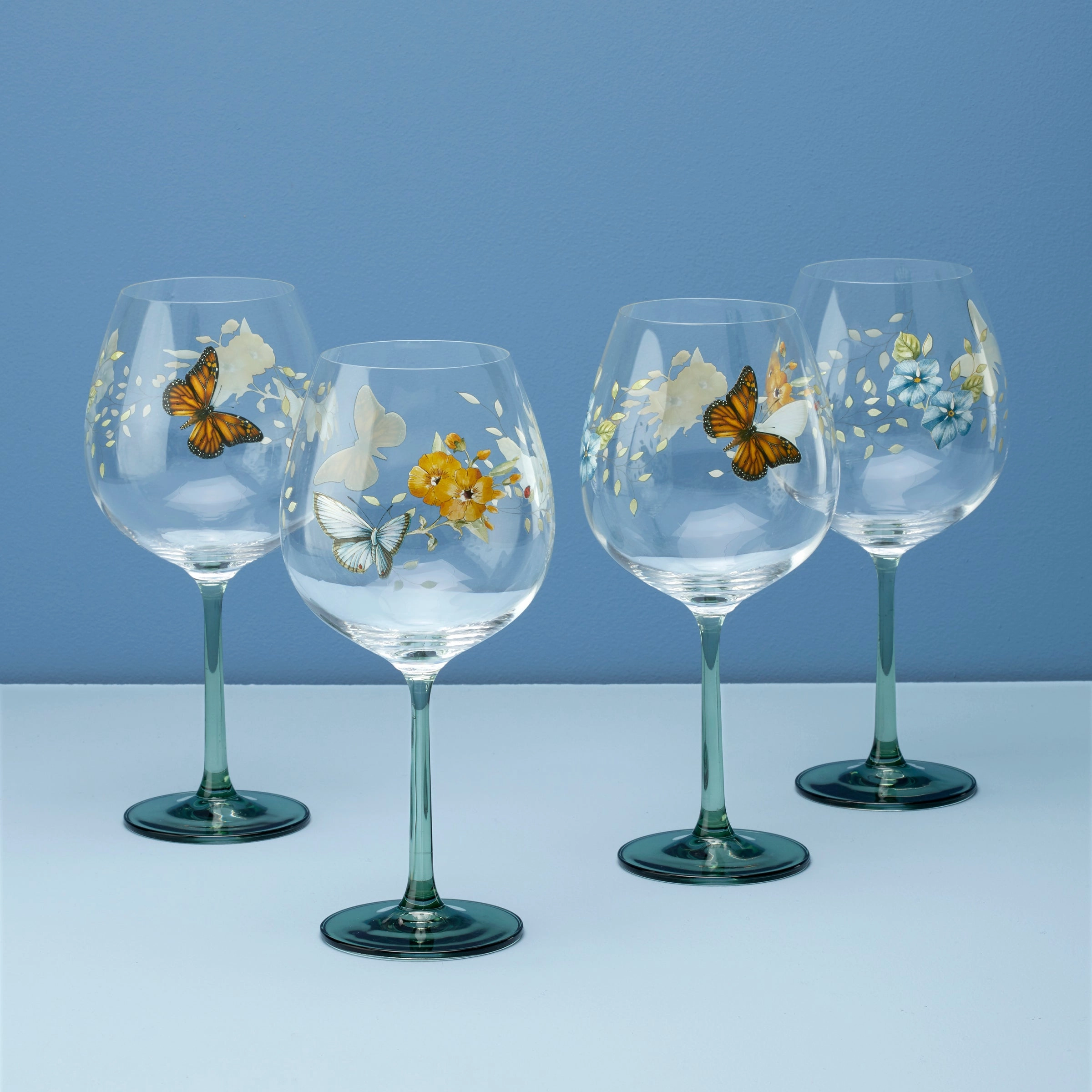 Butterfly Meadow Balloon Wine Glasses - Set Of 4glass cups ,personalized mugs 