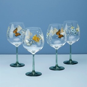 Butterfly Meadow Balloon Wine Glasses - Set Of 4glass cups ,personalized mugs 