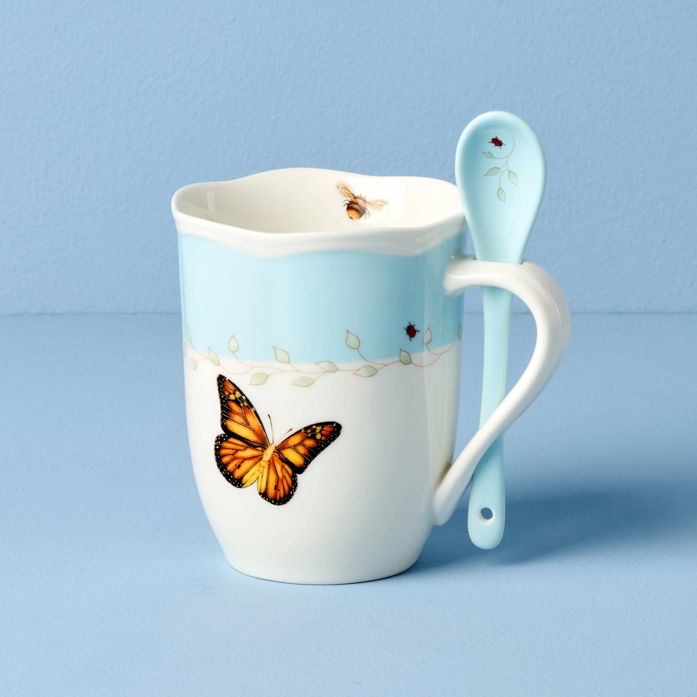 Butterfly Meadow Blue Mugs With Spoons - Set of 2
