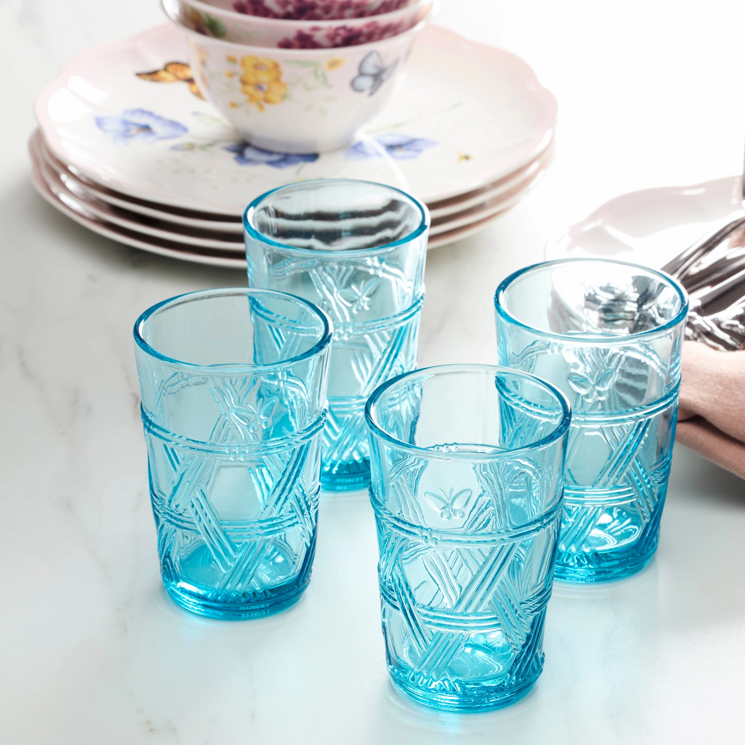 Butterfly Meadow Blue Tall Glasses - Set Of 4