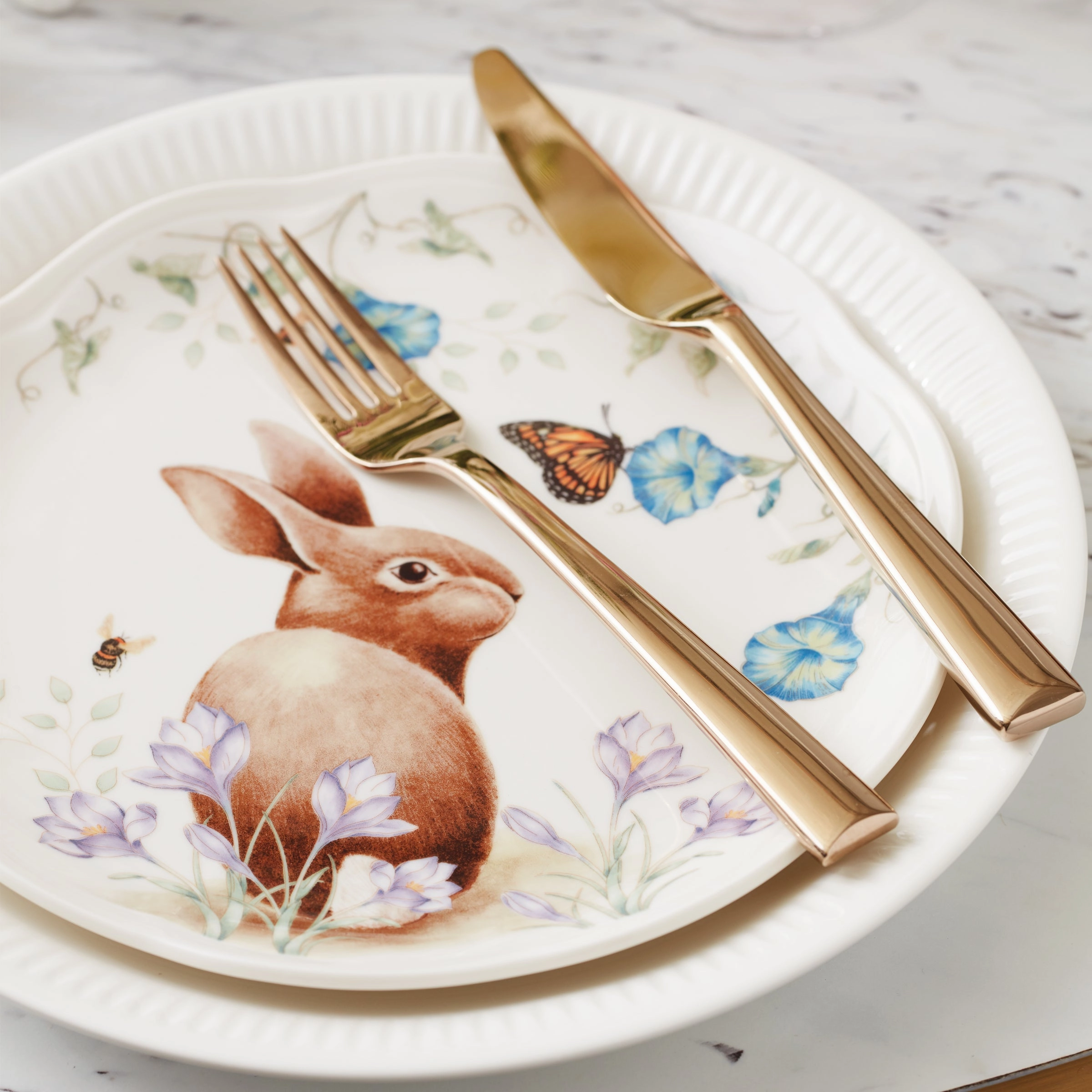Butterfly Meadow Bunny Accent Plates - Set of 4