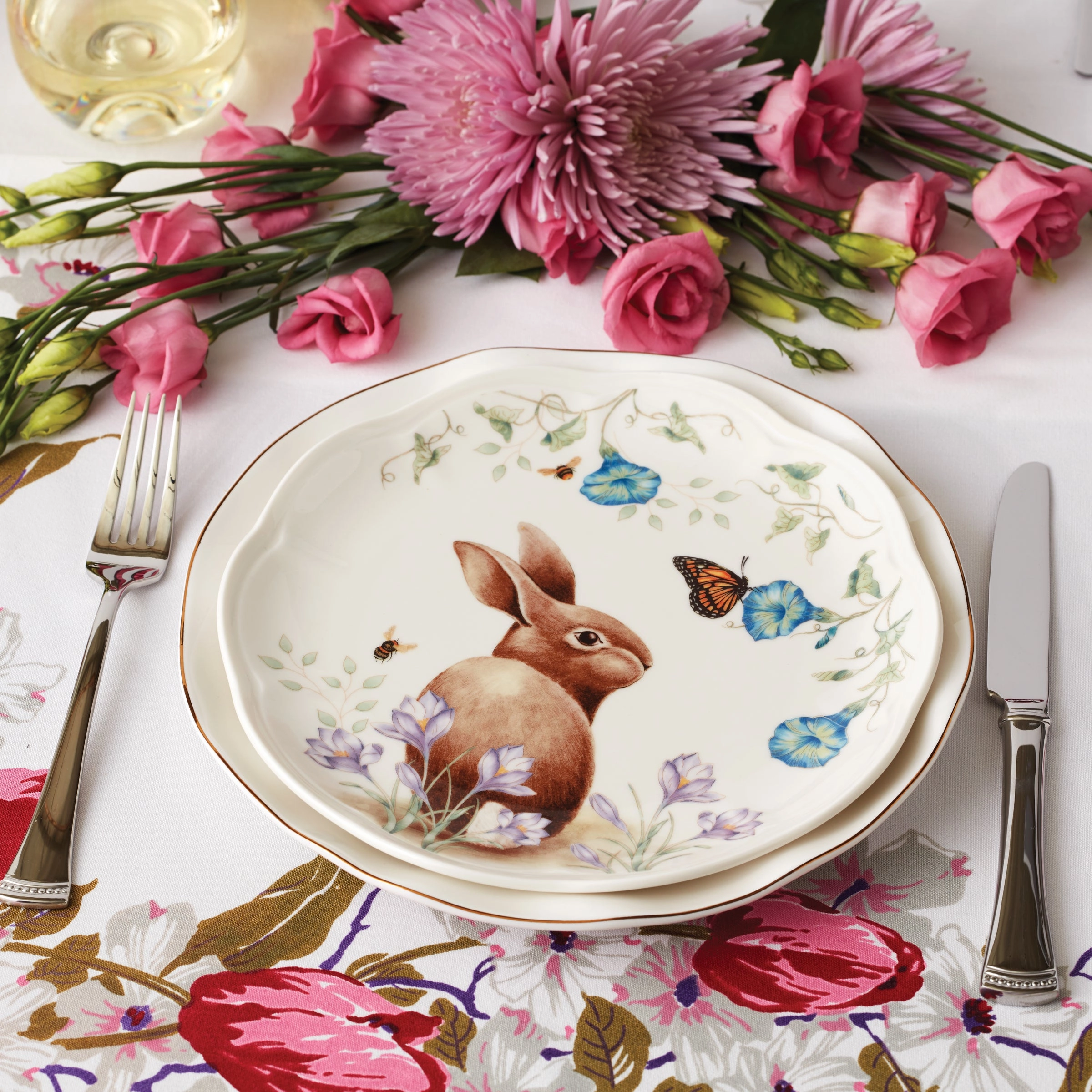 Butterfly Meadow Bunny Accent Plates - Set of 4