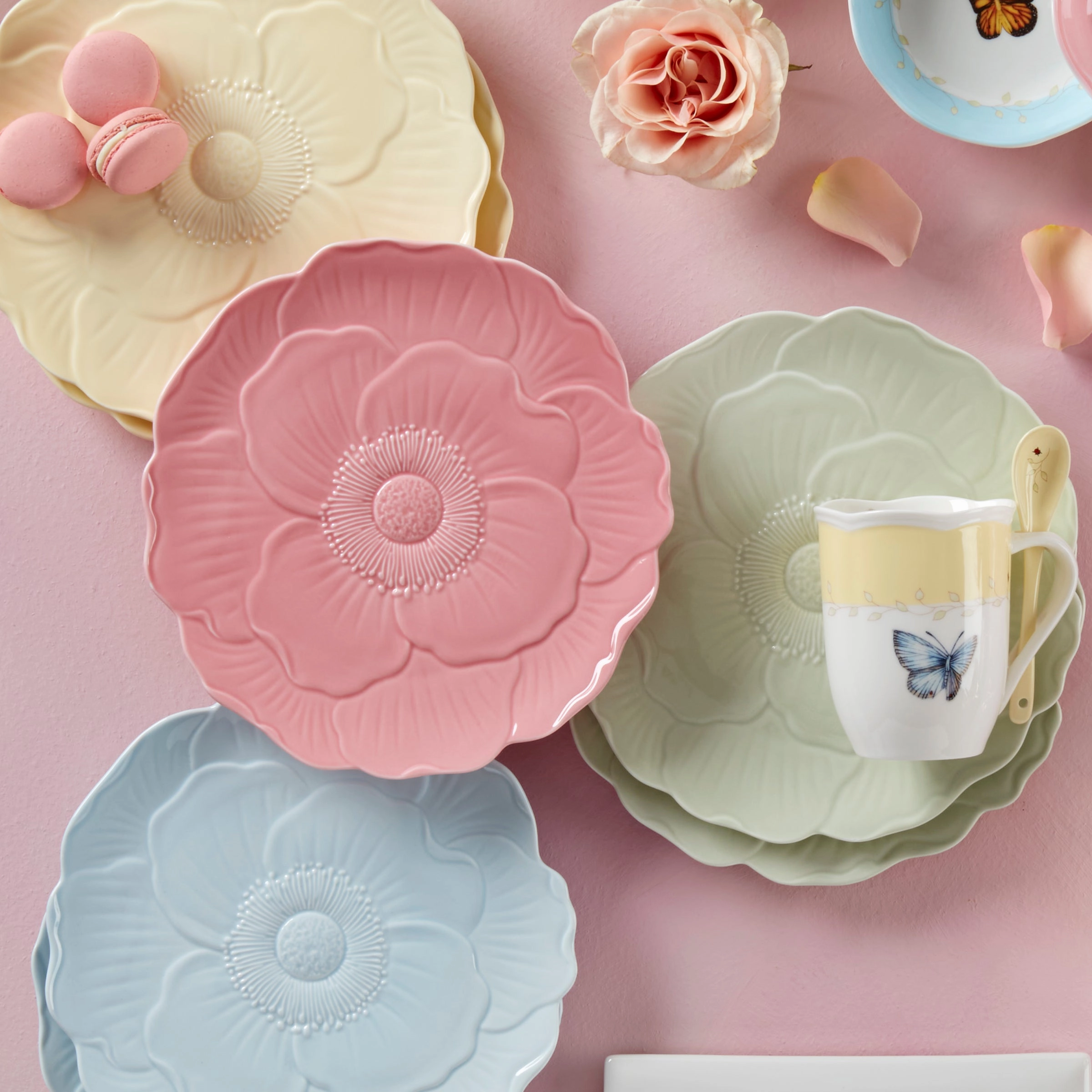 Butterfly Meadow Floral Blue Accent Plates - Set of 4