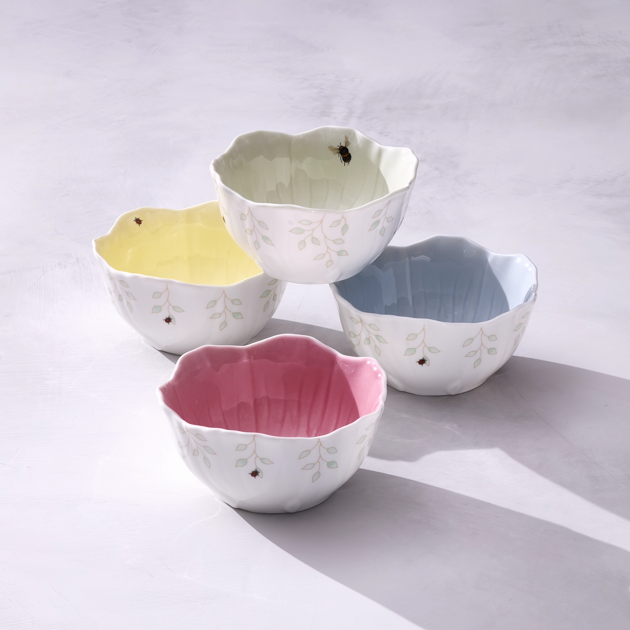 Butterfly Meadow Floral Green Dessert Bowls - Set of 4