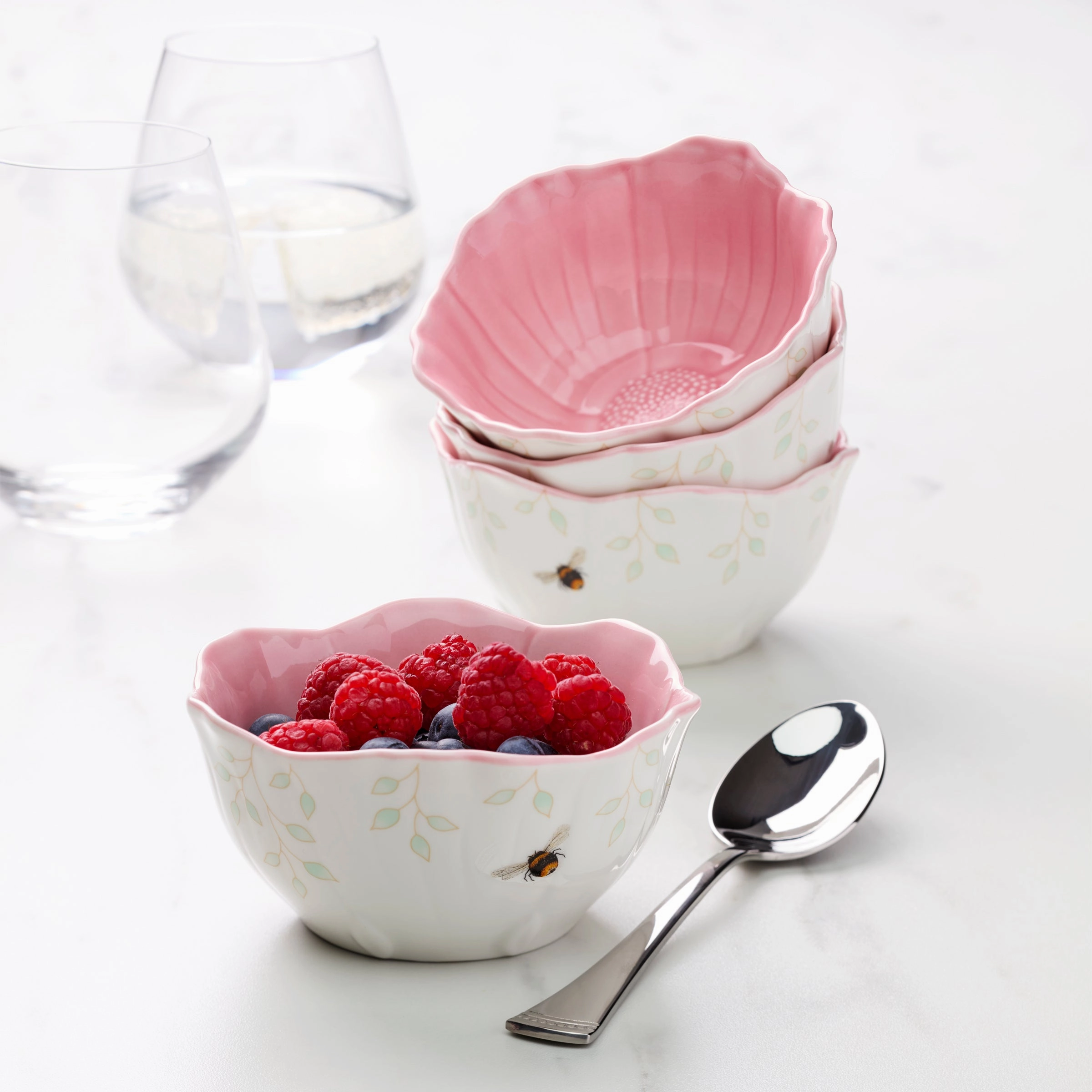 Butterfly Meadow Floral Pink Dessert Bowls - Set of 4