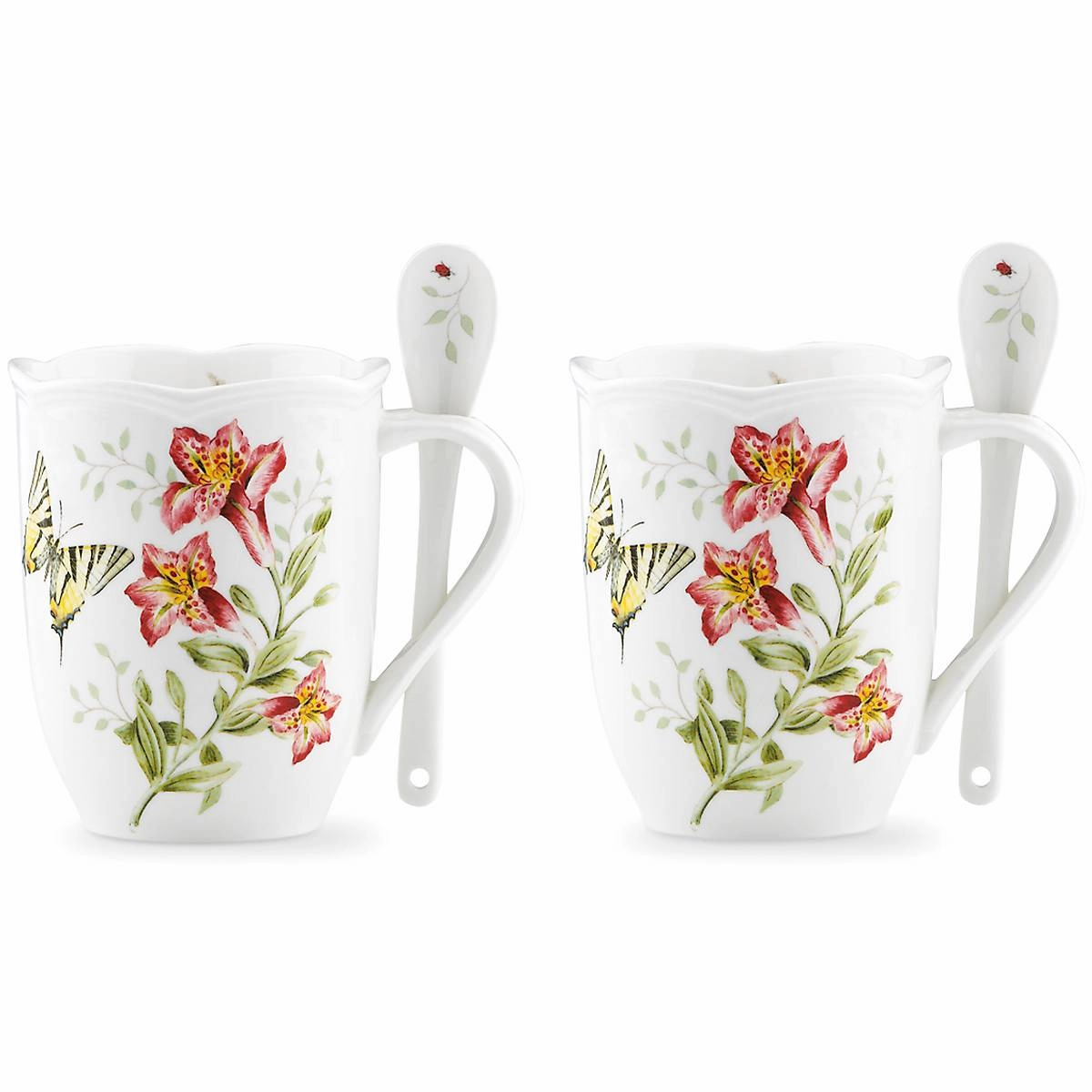 Butterfly Meadow Mugs with Spoons - Set of 2glass cups ,personalized mugs 