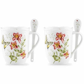Butterfly Meadow Mugs with Spoons - Set of 2modern kitchen decor ,kitchen dinner set ,dinnerware 