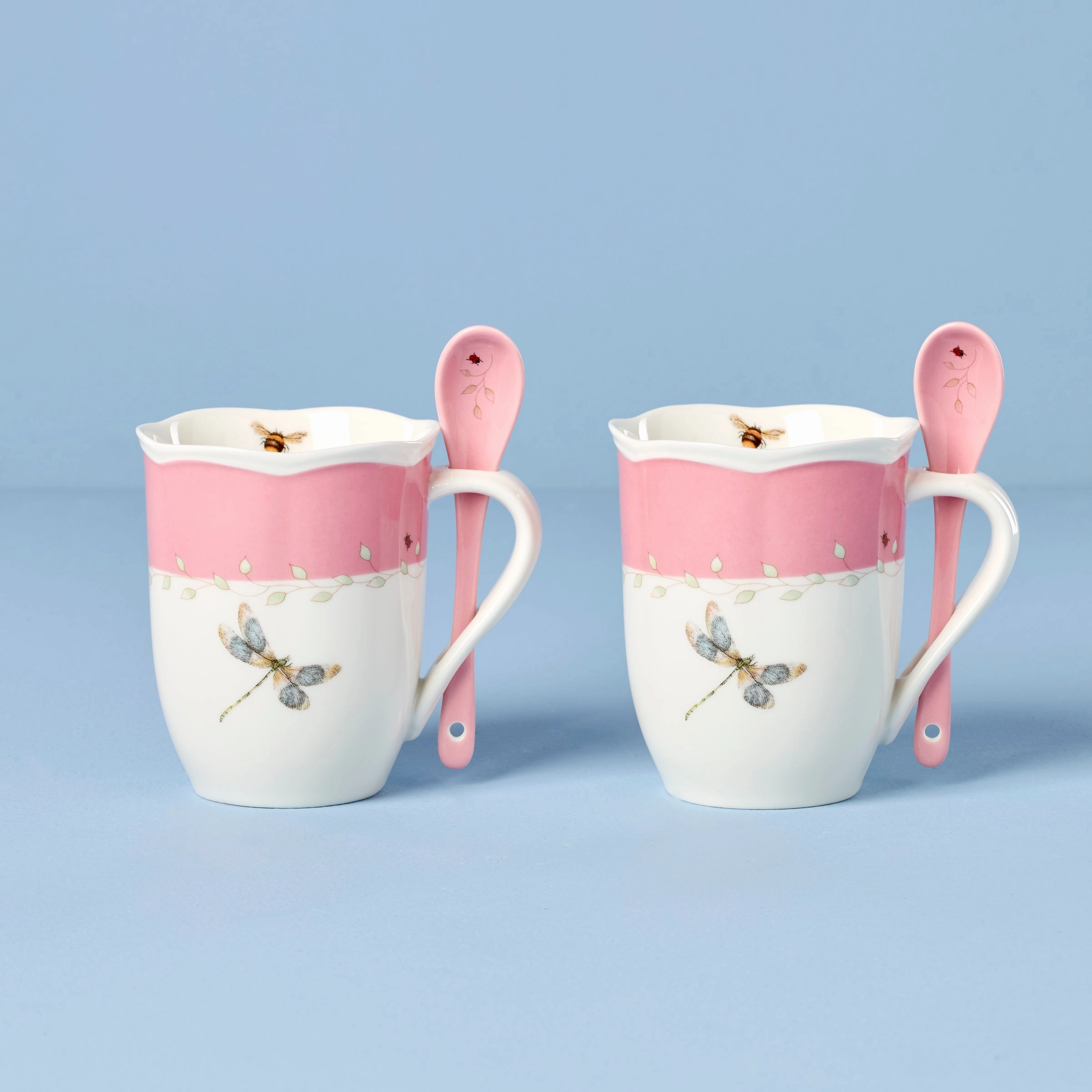Butterfly Meadow Pink Mugs With Spoons - Set of 2modern kitchen decor ,kitchen dinner set ,dinnerware 