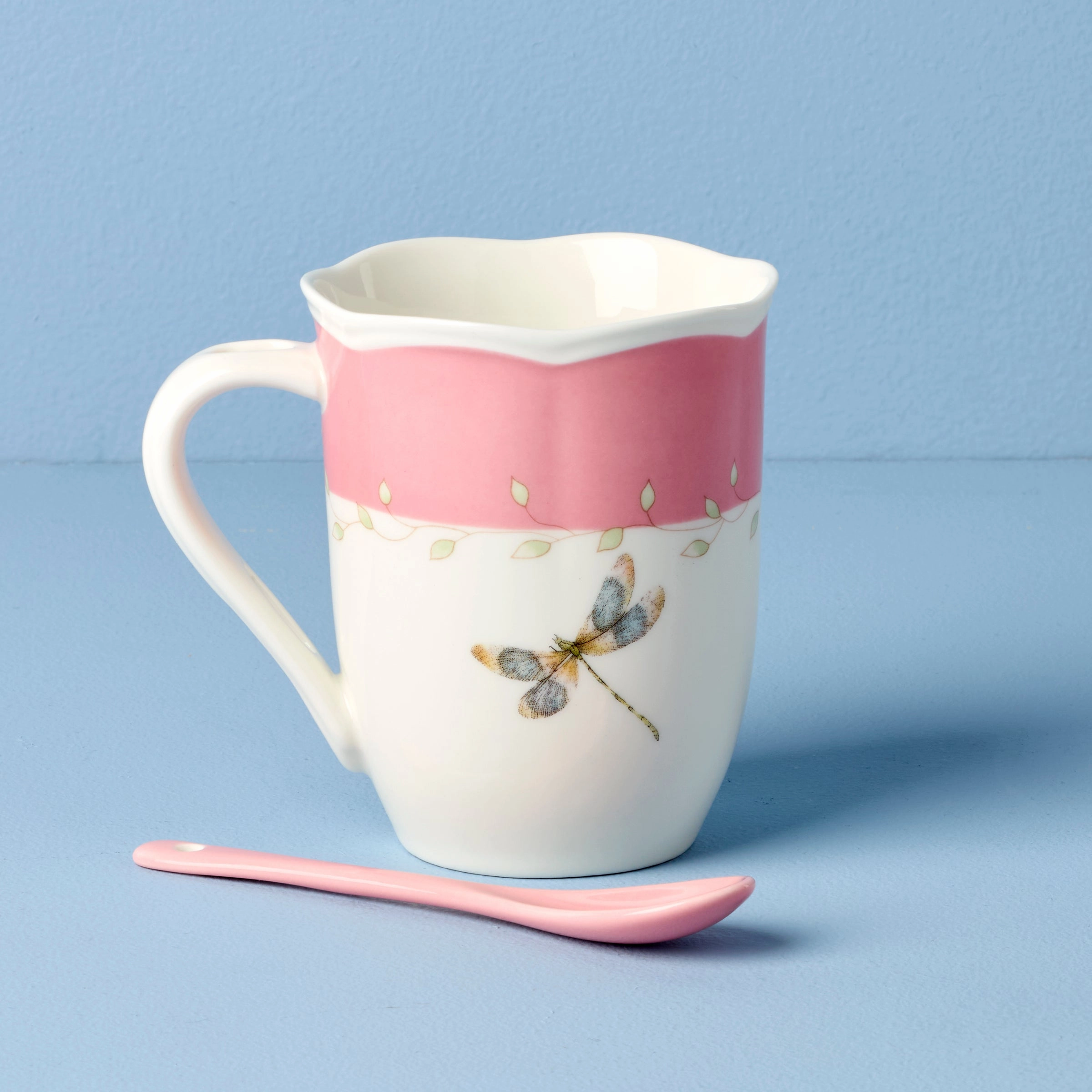 Butterfly Meadow Pink Mugs With Spoons - Set of 2