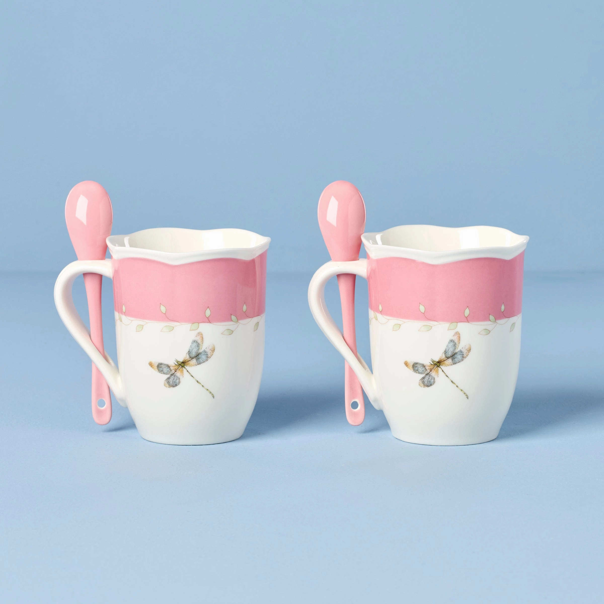 Butterfly Meadow Pink Mugs With Spoons - Set of 2