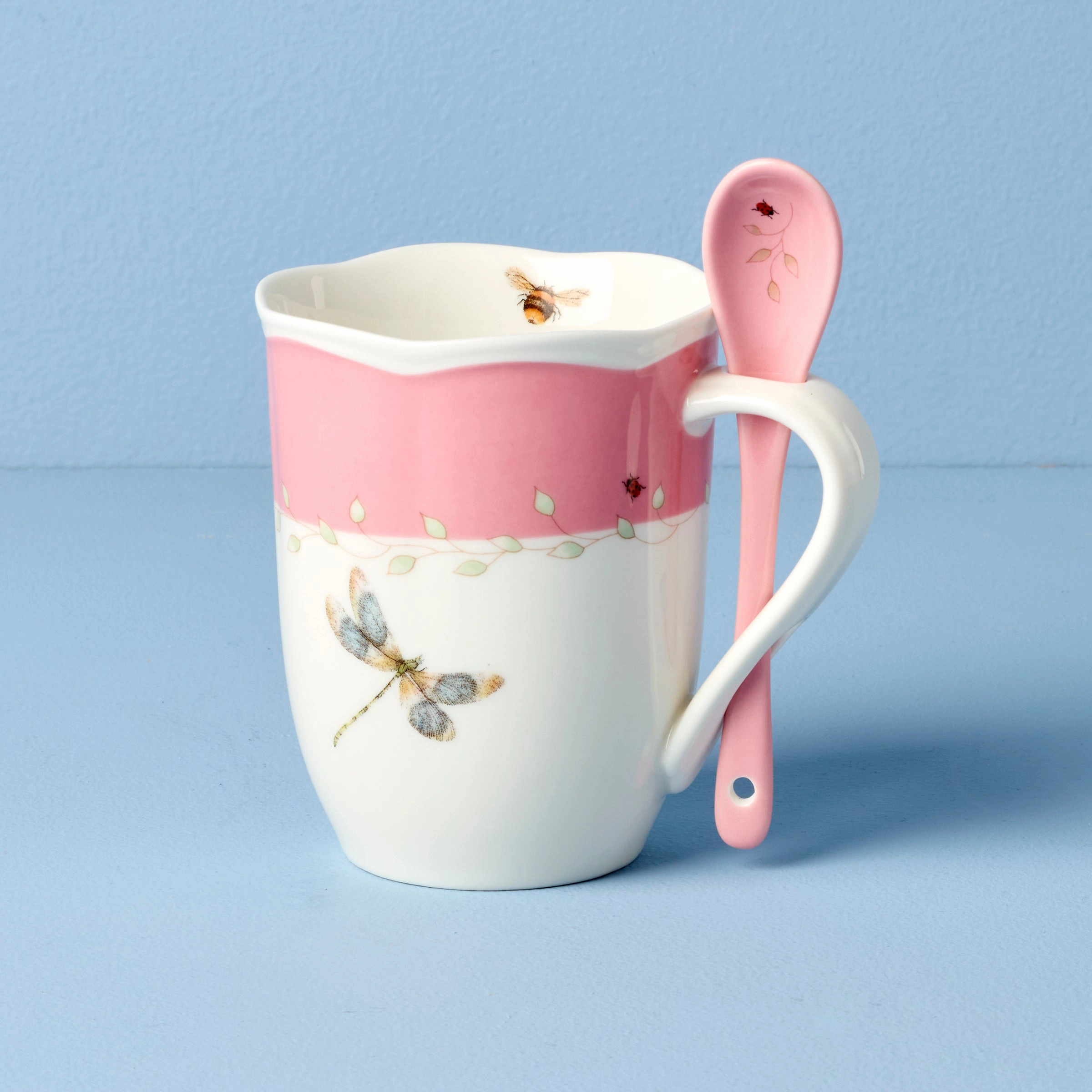Butterfly Meadow Pink Mugs With Spoons - Set of 2