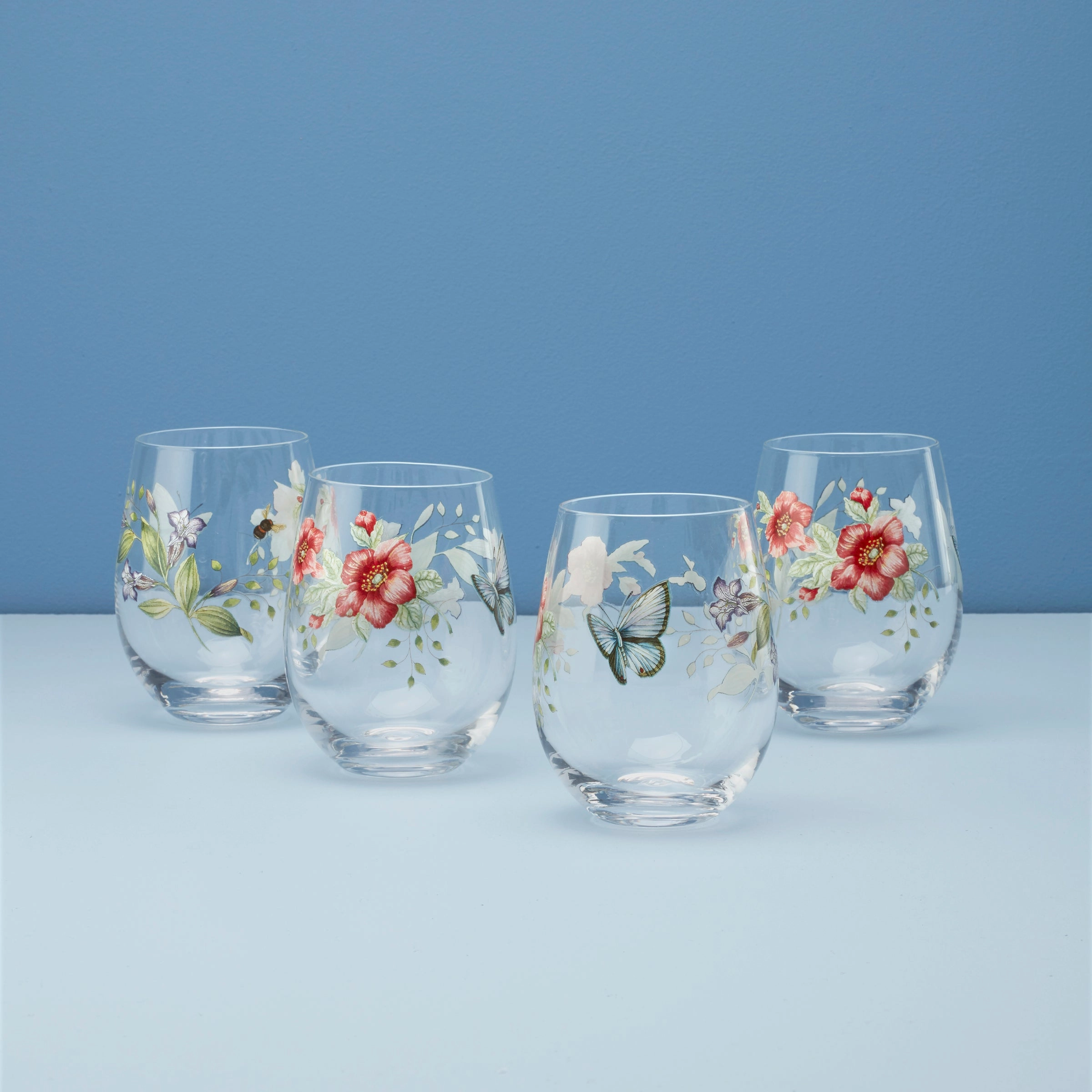 Butterfly Meadow Stemless Wine Glasses - Set Of 4glass cups ,personalized mugs 