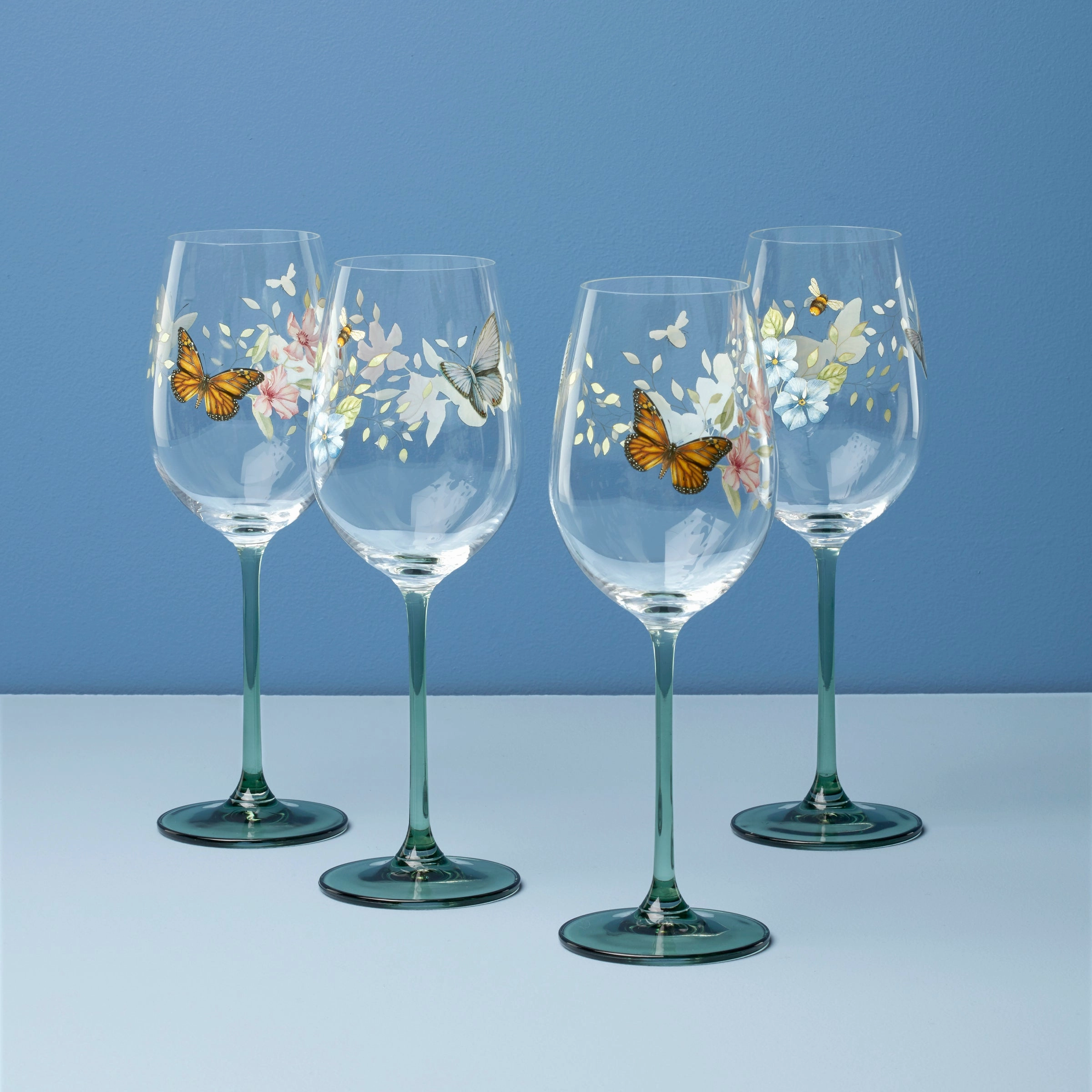 Butterfly Meadow Wine Glasses - Set Of 4glass cups ,personalized mugs 