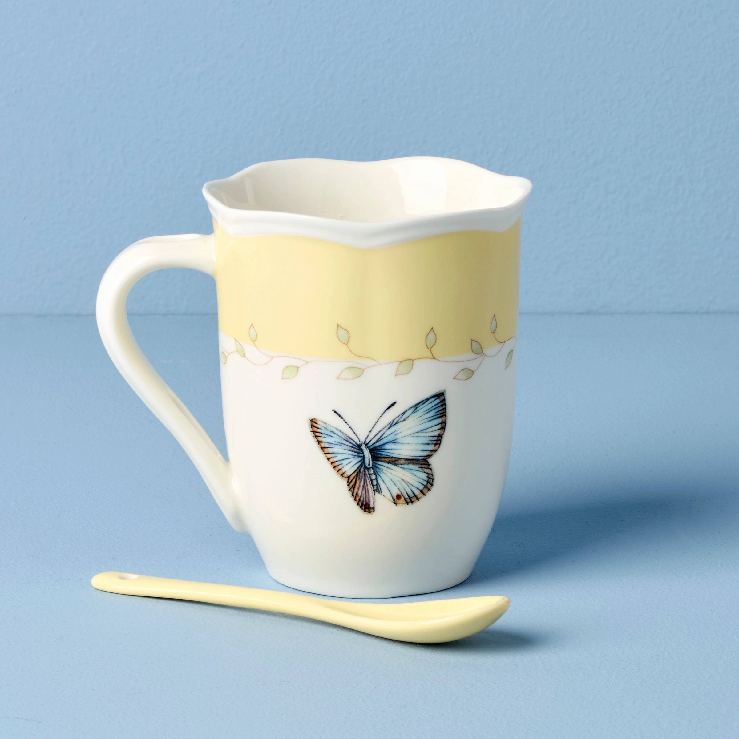 Butterfly Meadow Yellow Mugs With Spoons - Set of 2