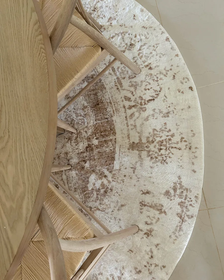 Cabanela Cream and Beige Washable Round Rug