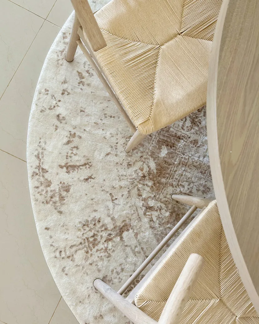 Cabanela Cream and Beige Washable Round Rug