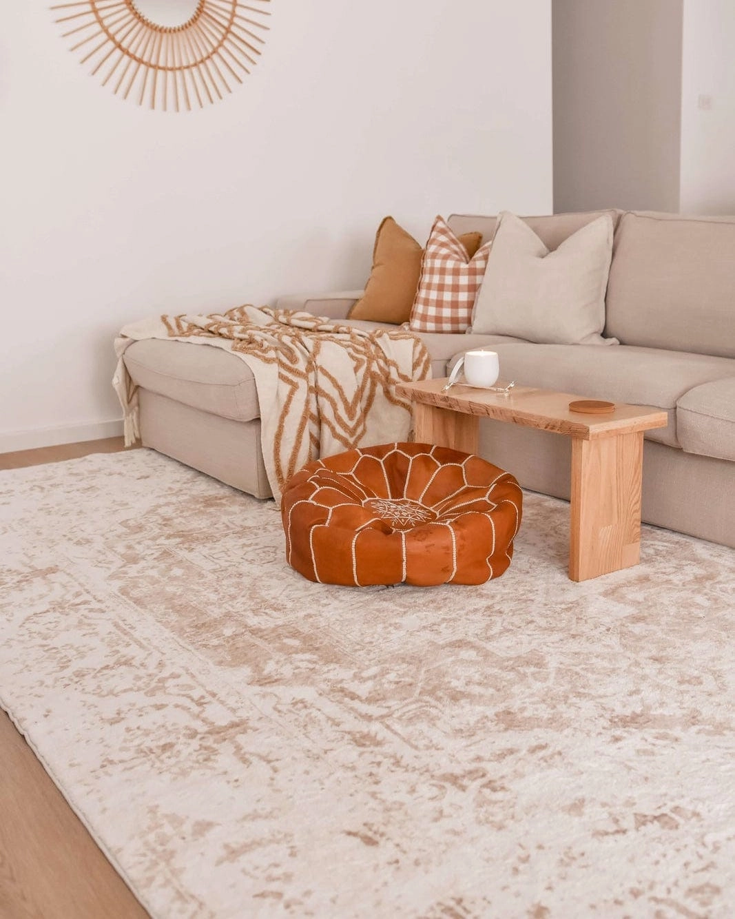 Cabanela Cream and Beige Distressed Washable Rug
