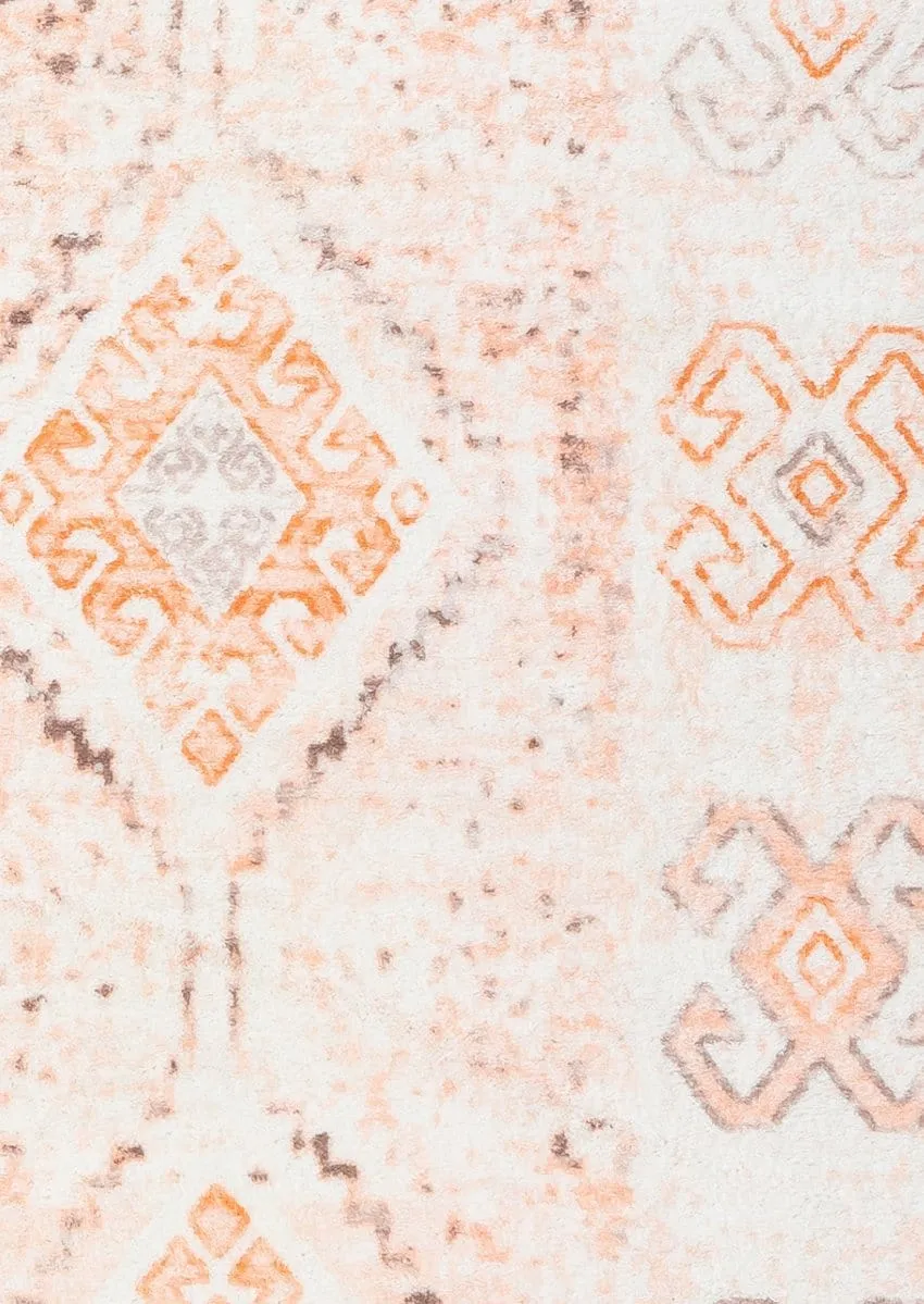 Caitlin Orange and Peach Tribal Pattern Washable Rug *NO RETURNS UNLESS FAULTY