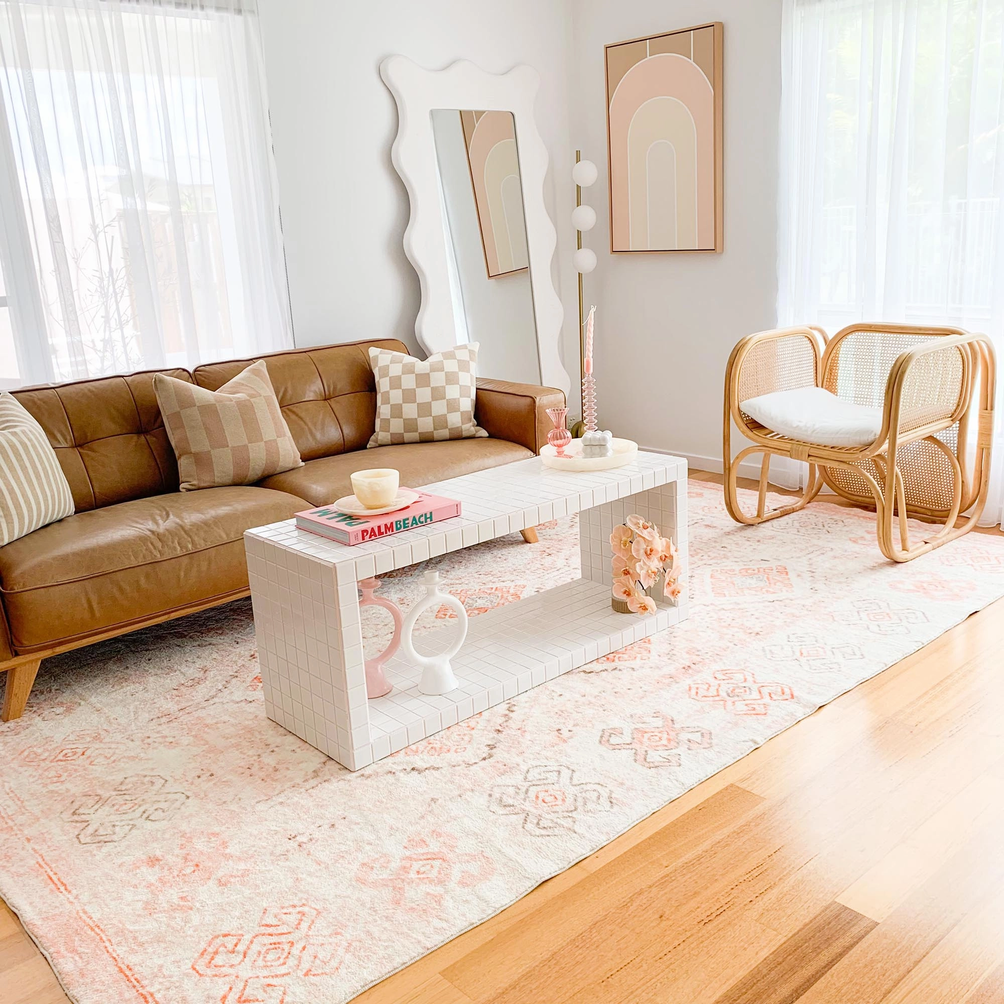 Caitlin Orange and Peach Tribal Pattern Washable Rug *NO RETURNS UNLESS FAULTY